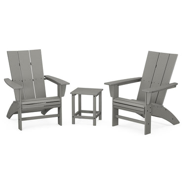 POLYWOOD Modern 3-Piece Curveback Adirondack Set w/ Long Island 18-Inch Side Table - Slate Grey